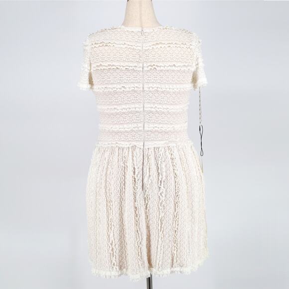 Sho By Tadashi Shoji Women White Pucker Lace Drop Waist Cocktail Dress Size L - Picture 6 of 6